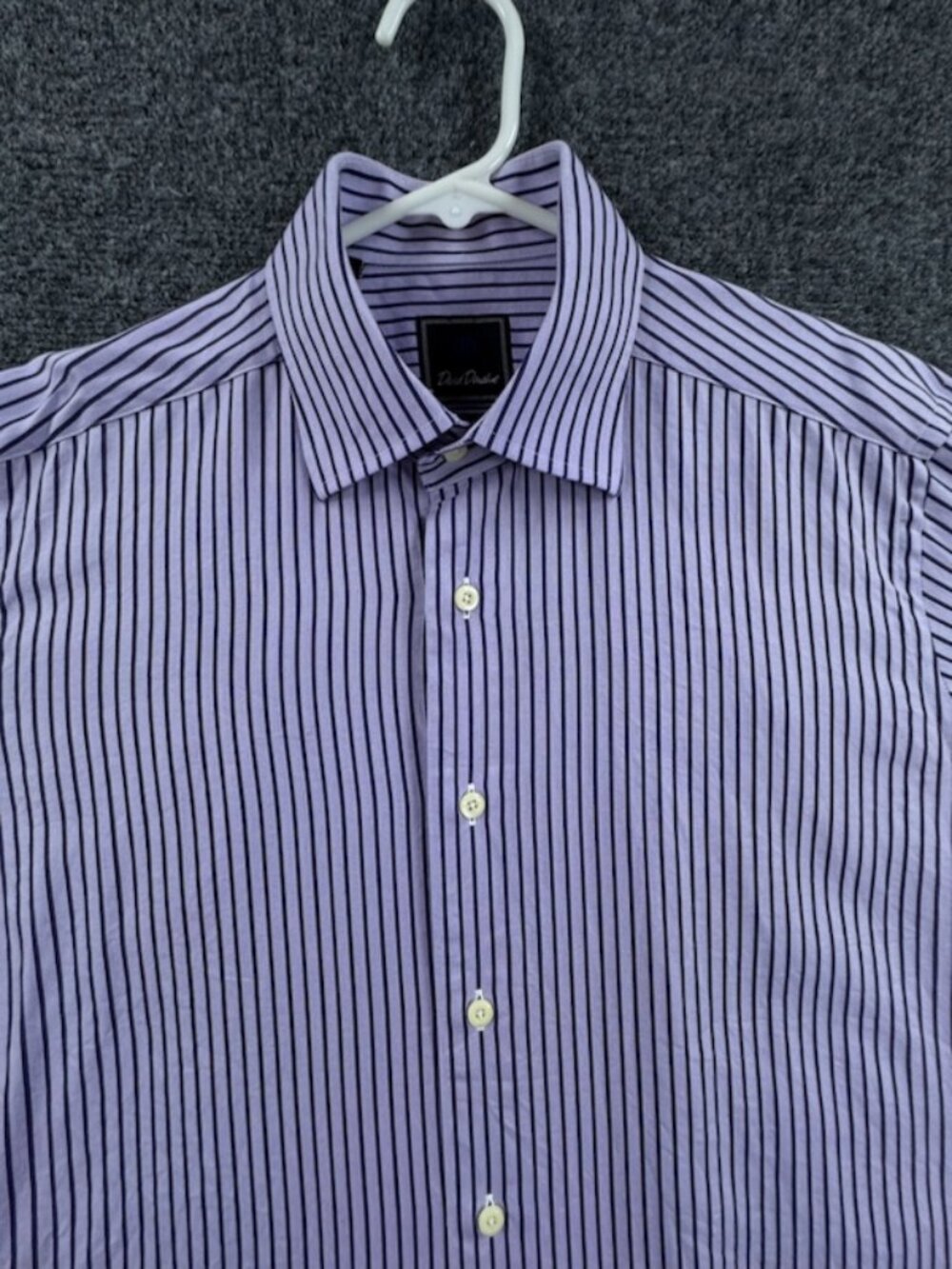David Donahue Purple Blue Striped Logo Trim 16 34/35 Men Button Up Premium Shirt